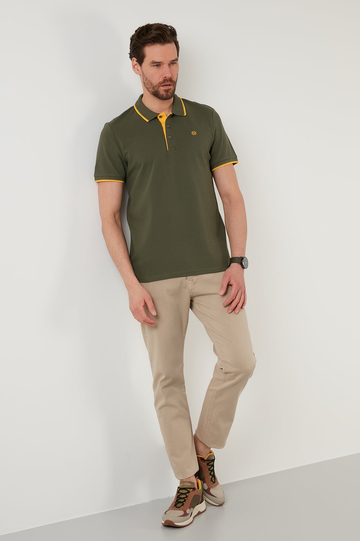 Buratti % 100 Pamuk Düğmeli Slim Fit Erkek Polo Yaka T Shirt 5902118 HAKİ-SARI