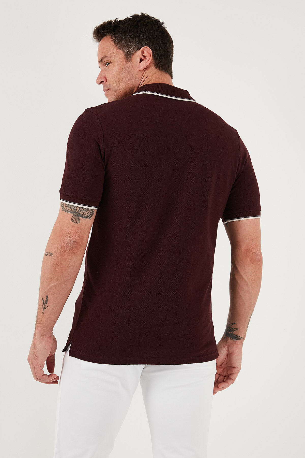 Buratti % 100 Pamuk Düğmeli Slim Fit Erkek Polo Yaka T Shirt 5902118 Vişne-Beyaz