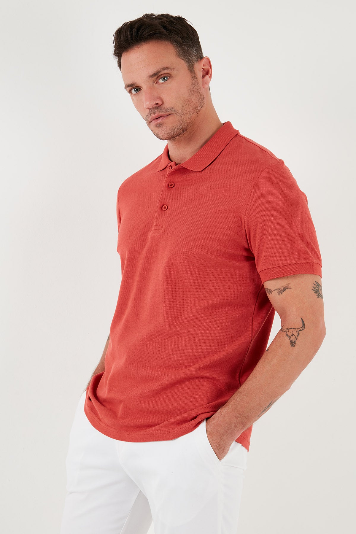 Buratti % 100 Pamuk Regular Fit Düğmeli Erkek Polo Yaka T Shirt 5902127 KİREMİT