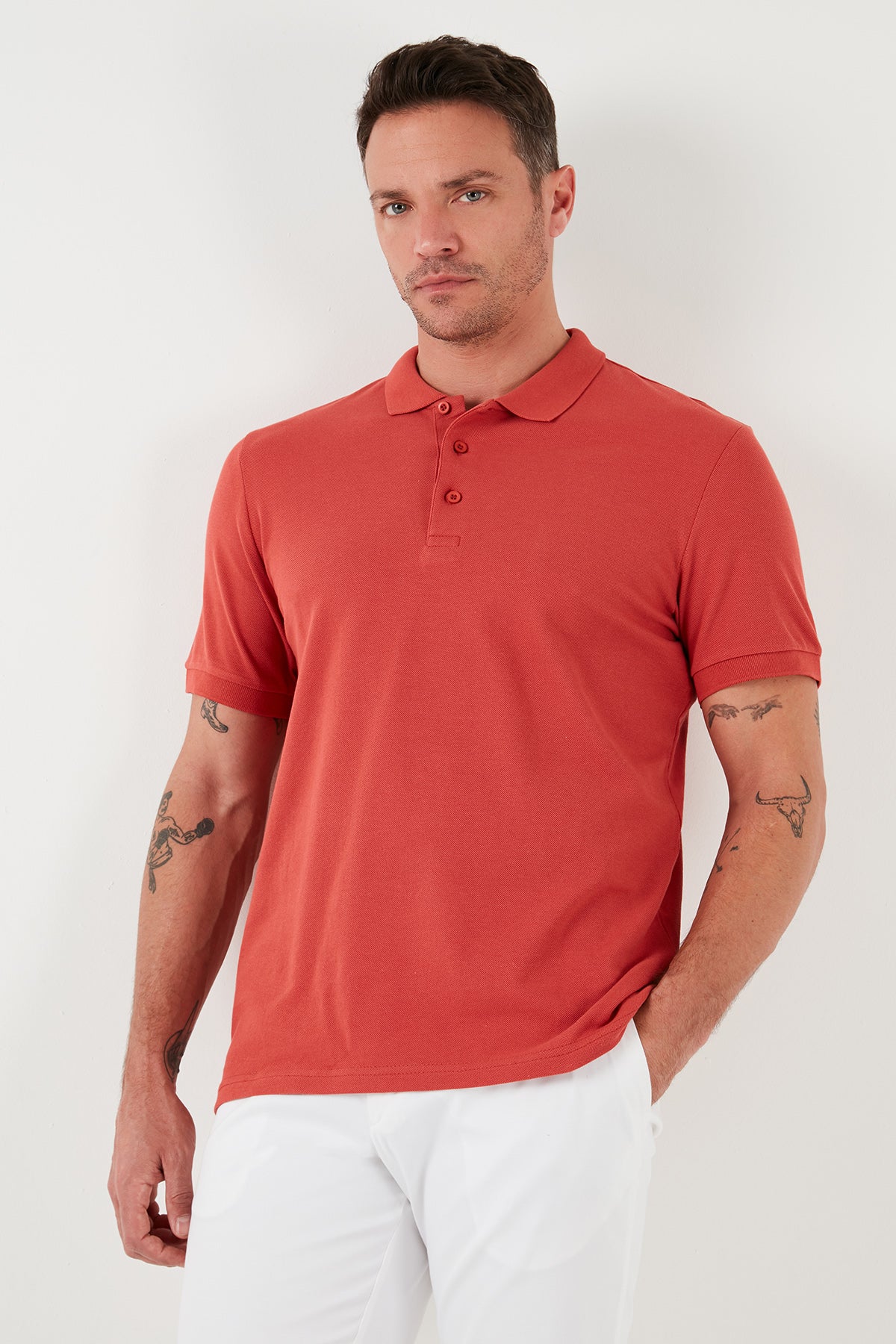 Buratti % 100 Pamuk Regular Fit Düğmeli Erkek Polo Yaka T Shirt 5902127 KİREMİT