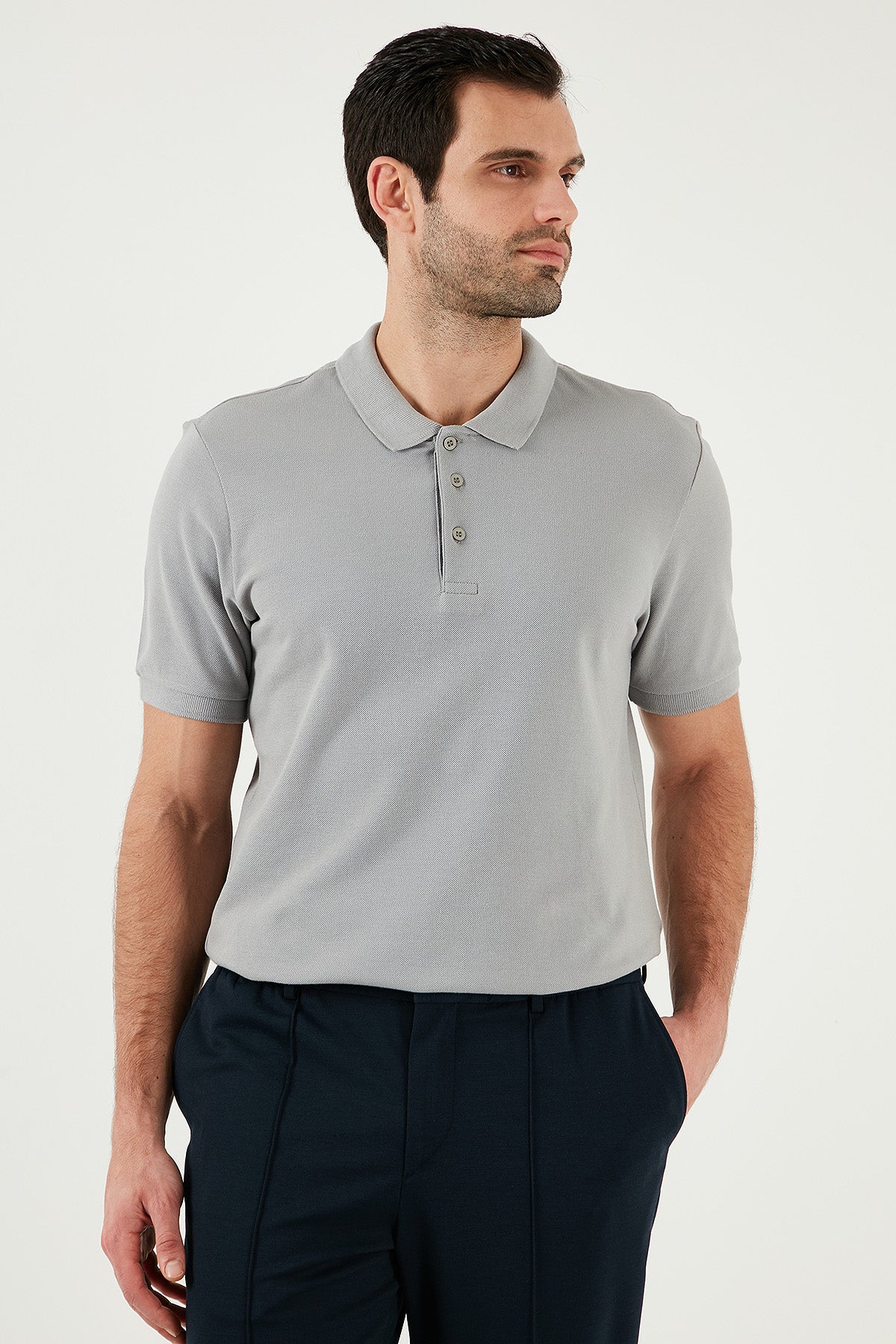 Buratti % 100 Pamuk Regular Fit Düğmeli Erkek Polo Yaka T Shirt 5902127 Kül