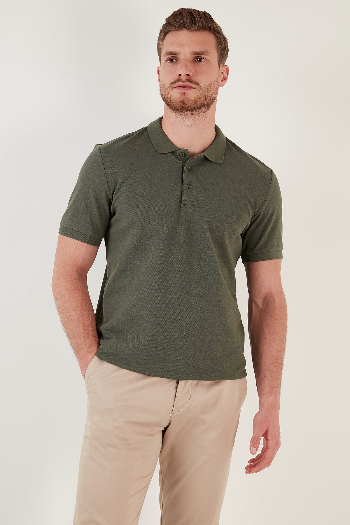 Buratti % 100 Pamuk Regular Fit Düğmeli Erkek Polo Yaka T Shirt 5902127 HAKİ