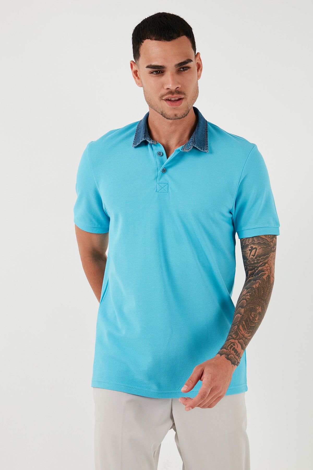 Buratti % 100 Pamuk Düğmeli Regular Fit Erkek Polo Yaka T Shirt 5902134 AQUA-MAVİ