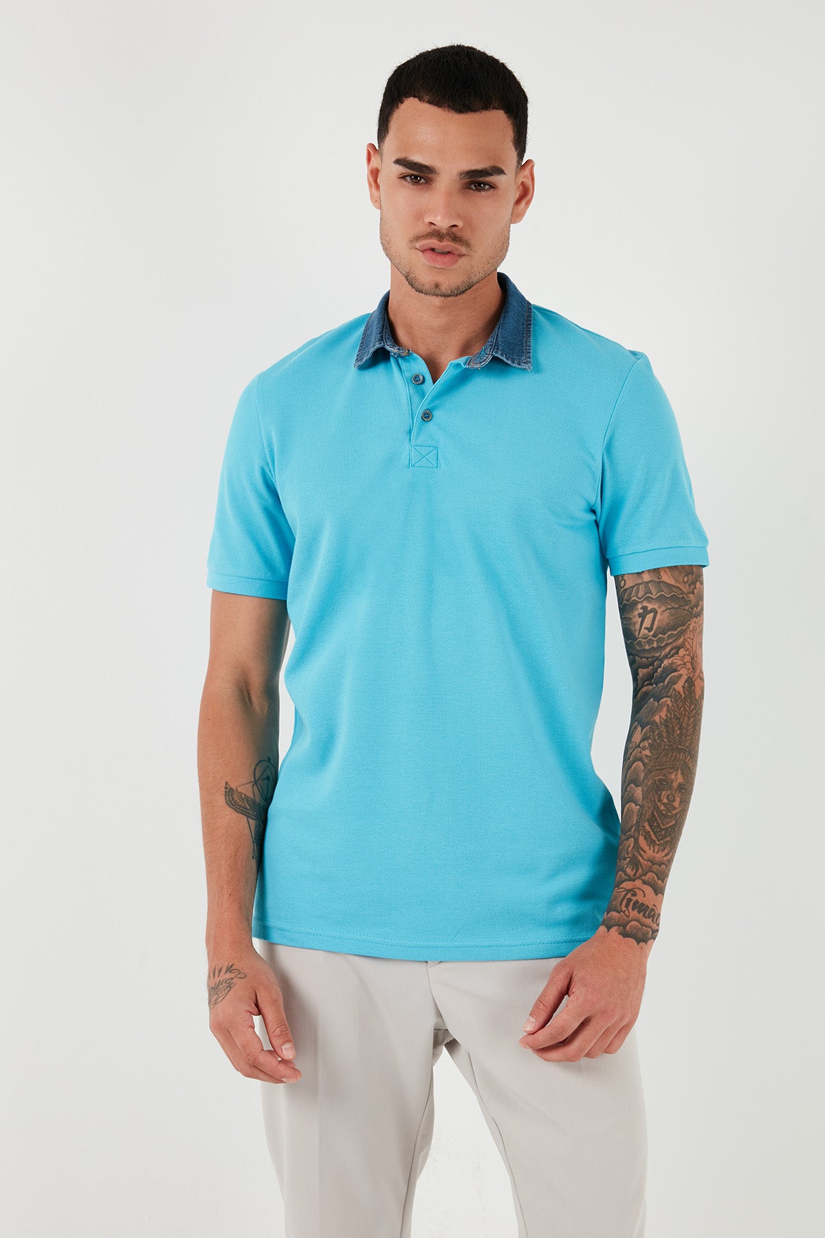 Buratti % 100 Pamuk Düğmeli Regular Fit Erkek Polo Yaka T Shirt 5902134 AQUA-MAVİ