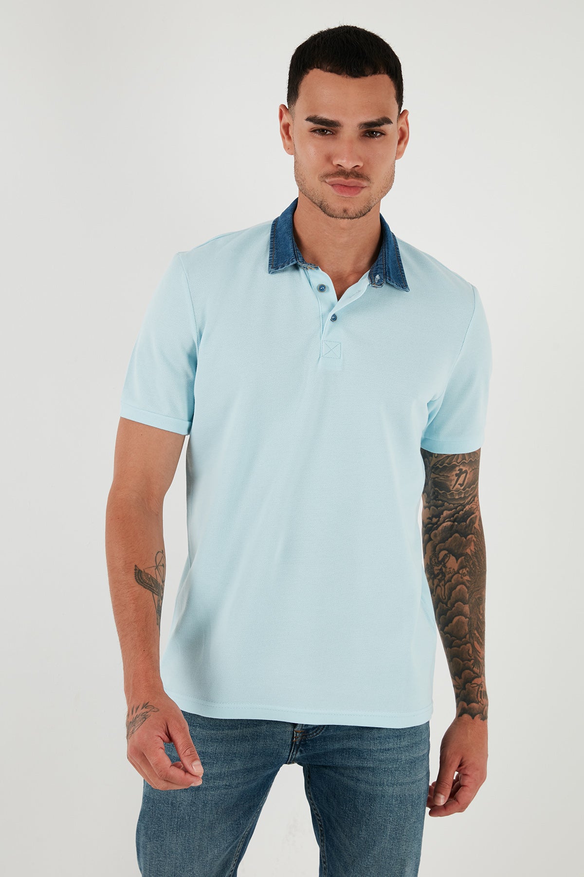 Buratti % 100 Pamuk Düğmeli Regular Fit Erkek Polo Yaka T Shirt 5902134 BEBE MAVİ