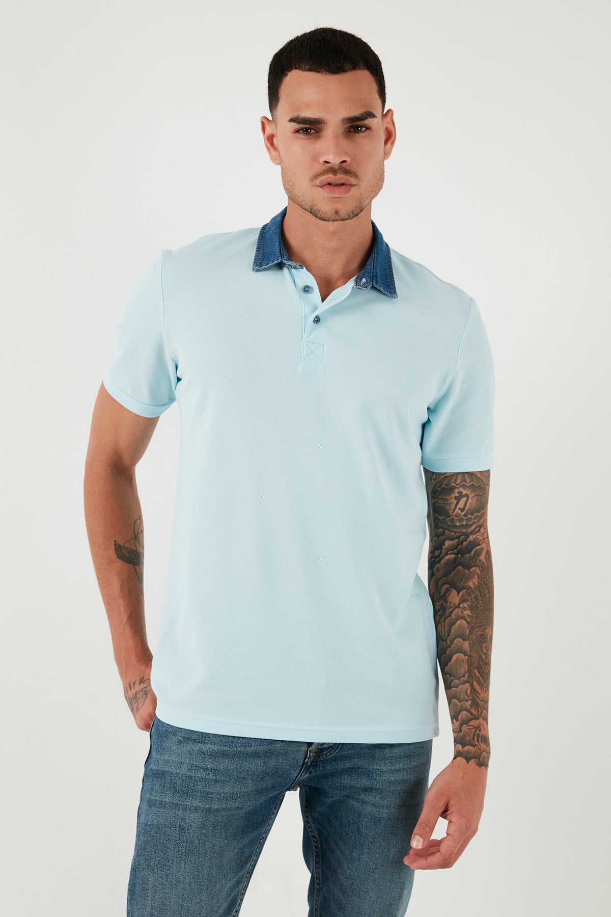 Buratti % 100 Pamuk Düğmeli Regular Fit Erkek Polo Yaka T Shirt 5902134 BEBE MAVİ