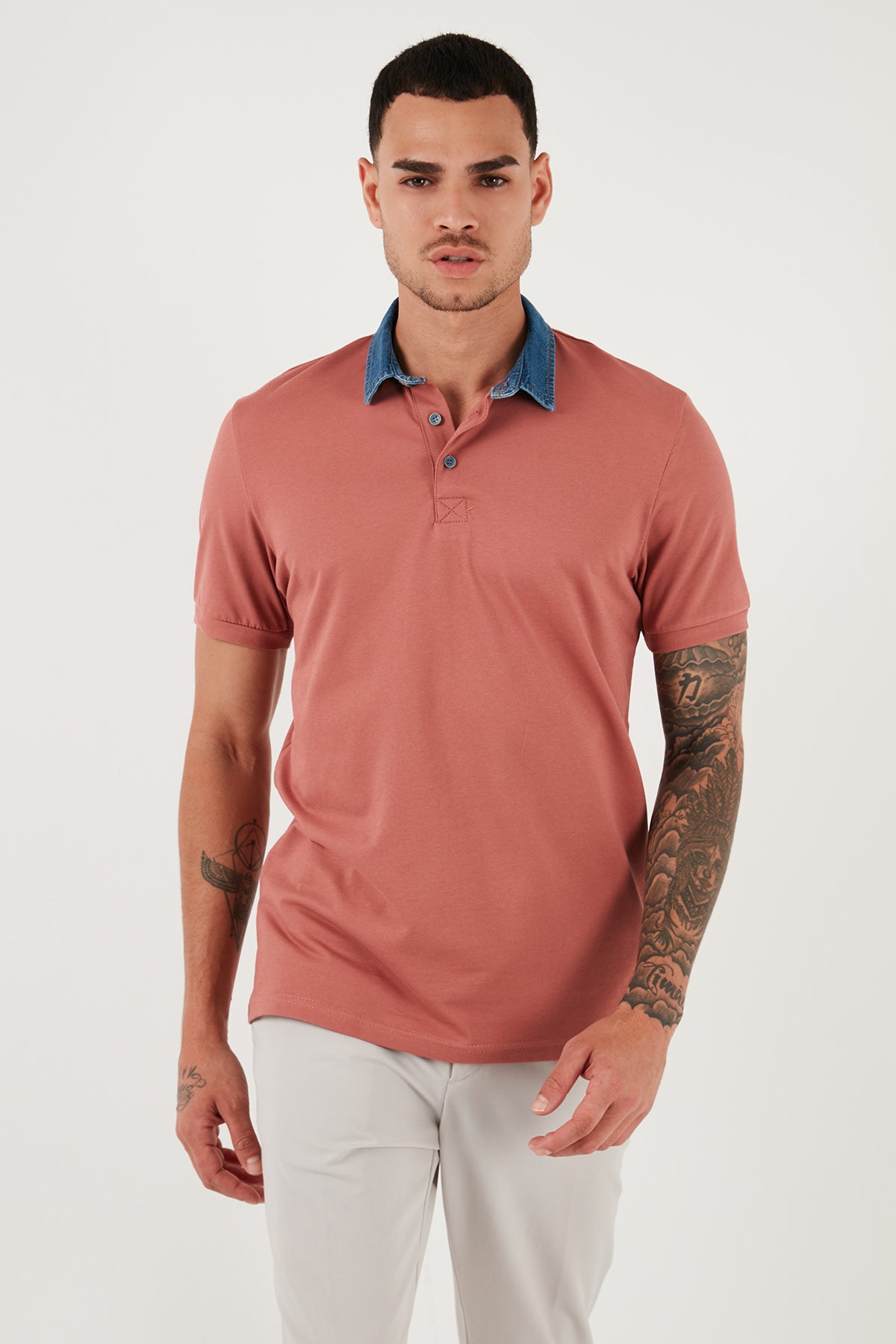 Buratti % 100 Pamuk Düğmeli Regular Fit Erkek Polo Yaka T Shirt 5902134 GÜL