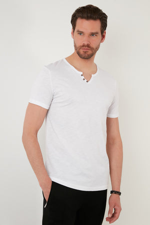 Buratti Slim Fit Düğme Detaylı % 100 Pamuk Erkek T Shirt 5902135 BEYAZ