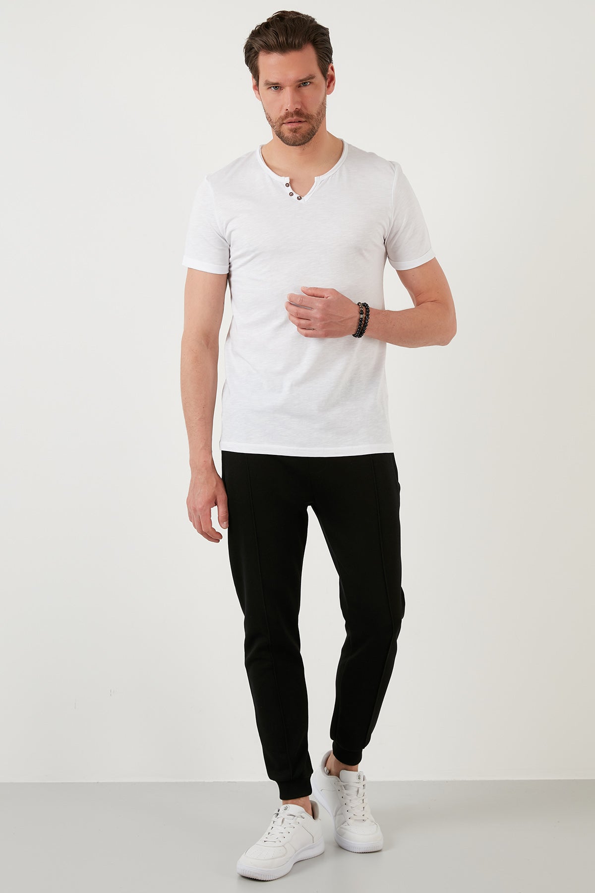 Buratti Slim Fit Düğme Detaylı % 100 Pamuk Erkek T Shirt 5902135 BEYAZ