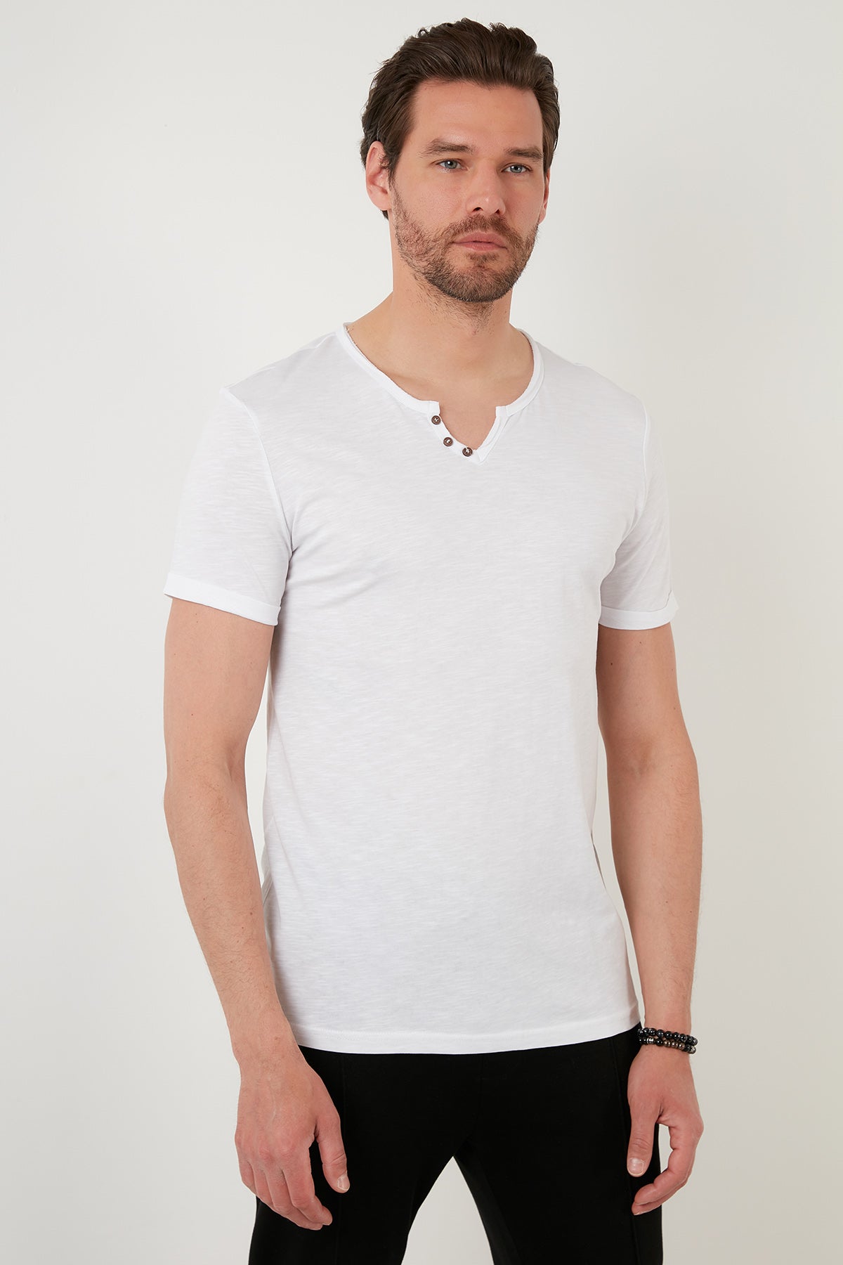 Buratti Slim Fit Düğme Detaylı % 100 Pamuk Erkek T Shirt 5902135 BEYAZ