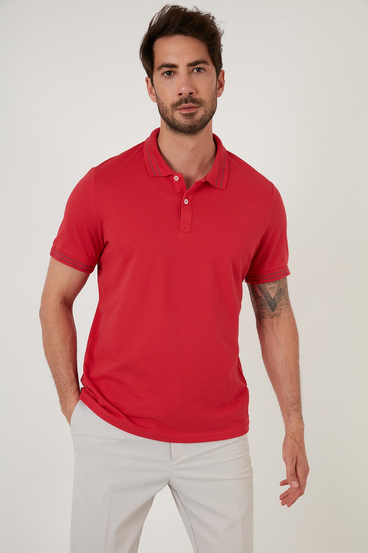 Buratti Regular Fit Düğmeli % 100 Pamuklu Erkek Polo Yaka T Shirt 5902325 KIRMIZI