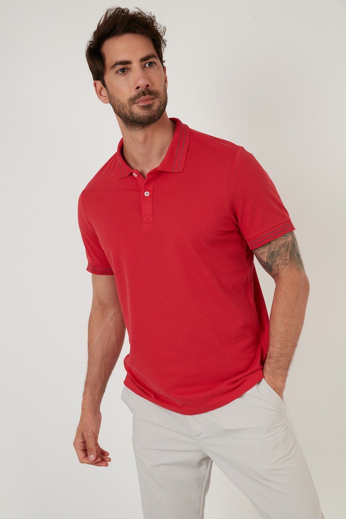 Buratti Regular Fit Düğmeli % 100 Pamuklu Erkek Polo Yaka T Shirt 5902325 KIRMIZI