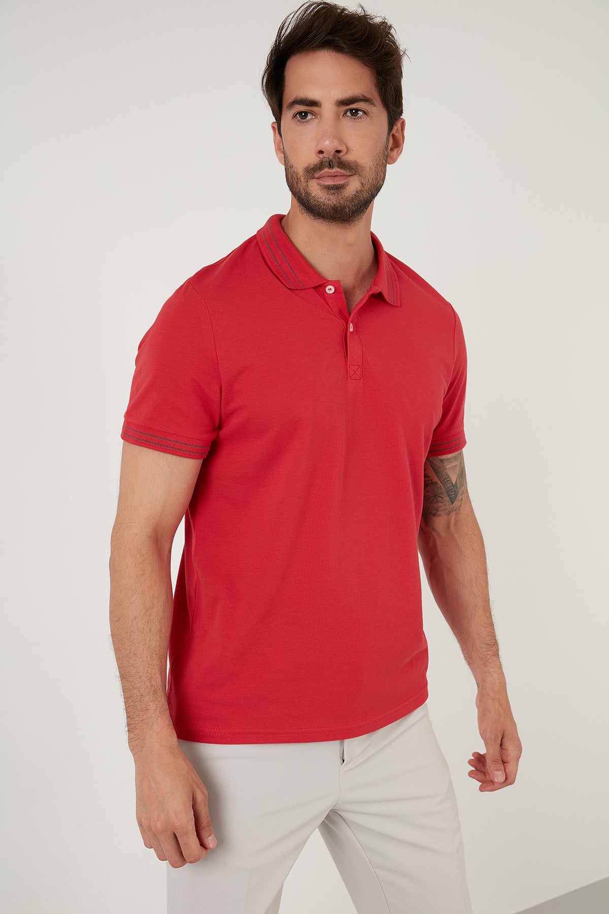 Buratti Regular Fit Düğmeli % 100 Pamuklu Erkek Polo Yaka T Shirt 5902325 KIRMIZI