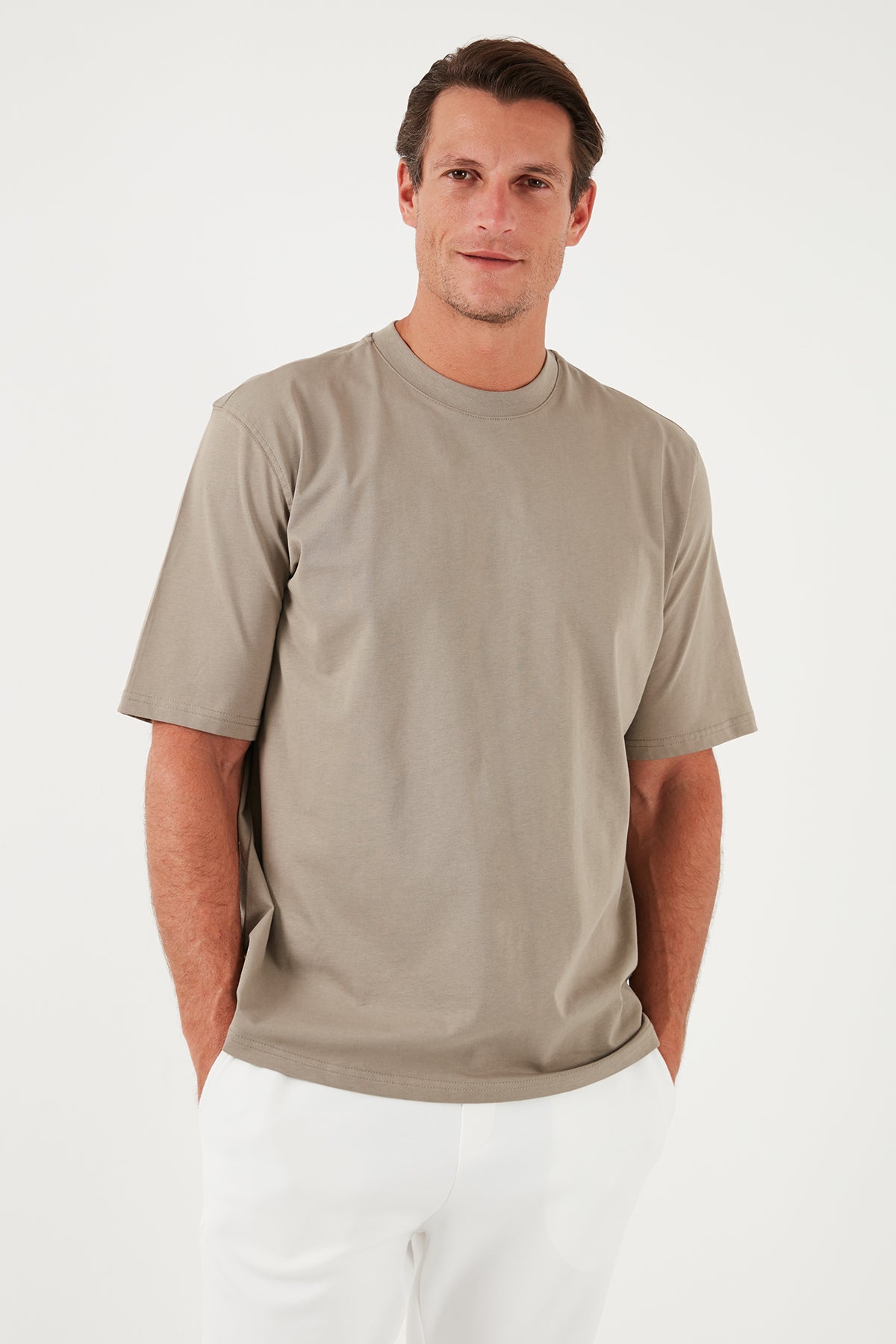 Buratti Pamuklu Oversize Bisiklet Yaka Basic Erkek T Shirt 5902365 Vizon Yeşili