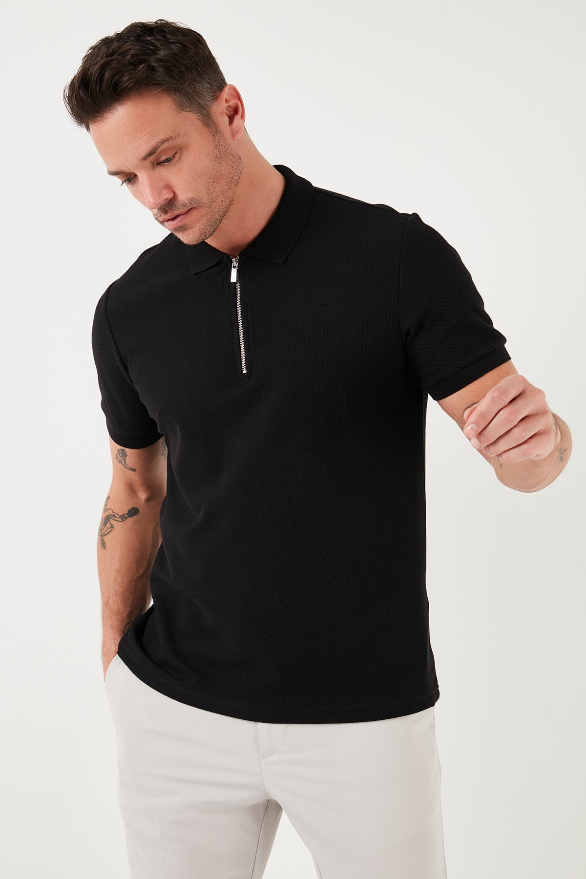 Buratti Pamuklu Regular Fit Fermuarlı Erkek Polo Yaka T Shirt 5902434 SİYAH