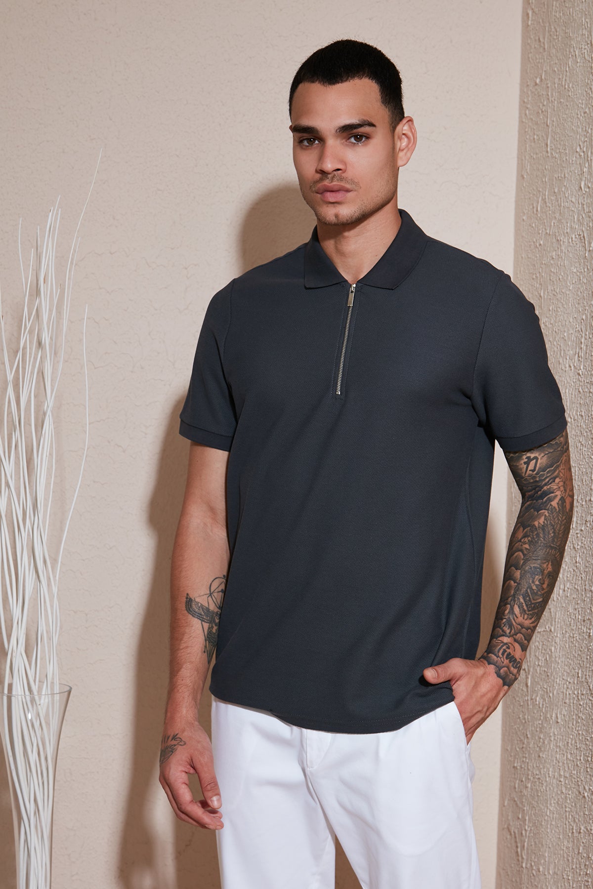 Buratti Pamuklu Regular Fit Fermuarlı Erkek Polo Yaka T Shirt 5902434 ANTRASİT