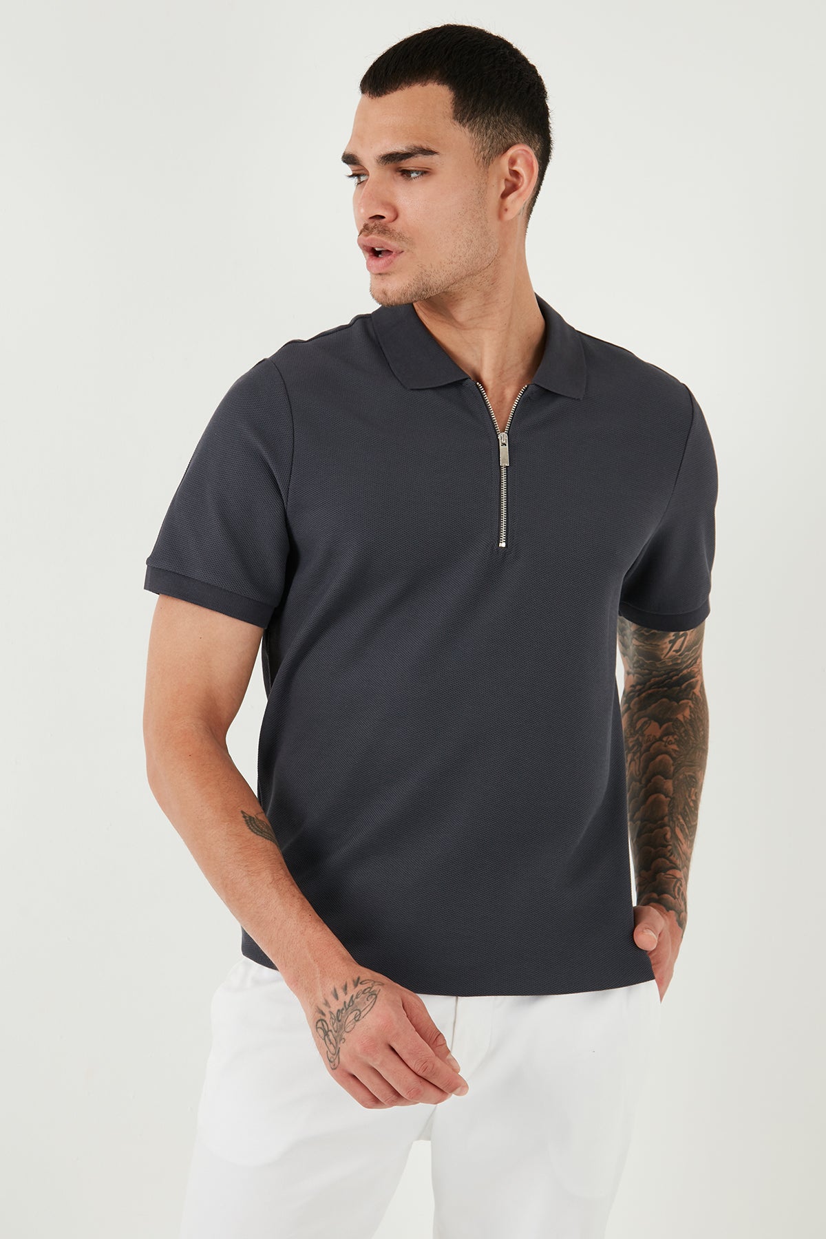 Buratti Pamuklu Regular Fit Fermuarlı Erkek Polo Yaka T Shirt 5902434 ANTRASİT