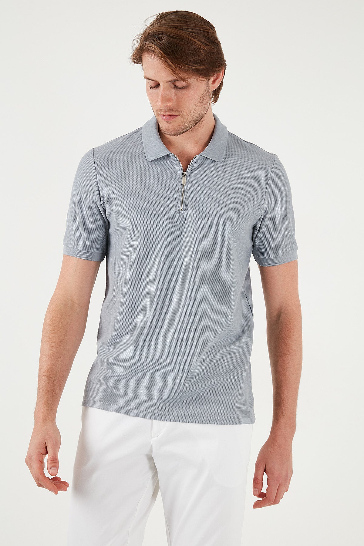 Buratti Pamuklu Regular Fit Fermuarlı Erkek Polo Yaka T Shirt 5902434 GRİ