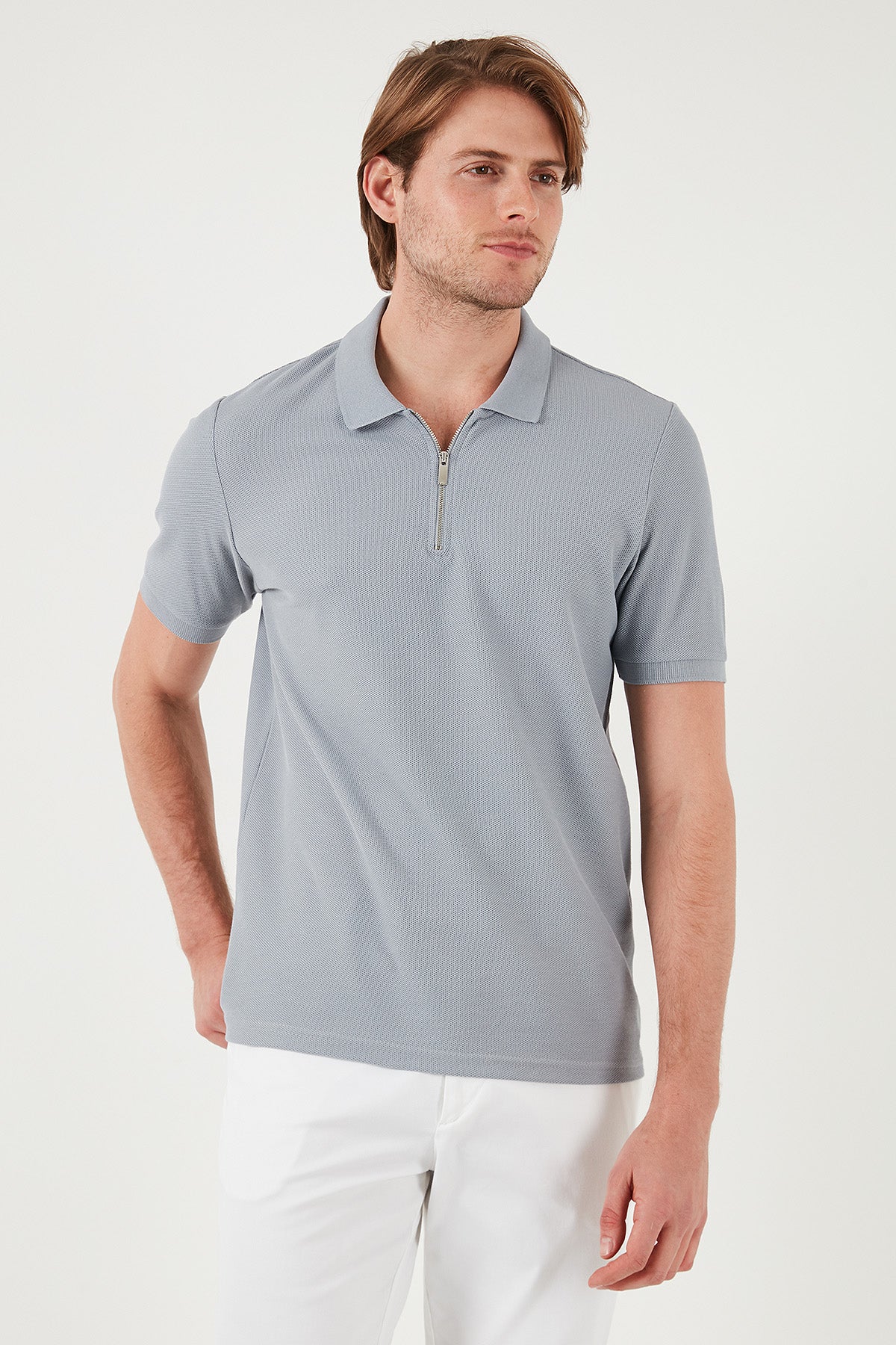 Buratti Pamuklu Regular Fit Fermuarlı Erkek Polo Yaka T Shirt 5902434 GRİ