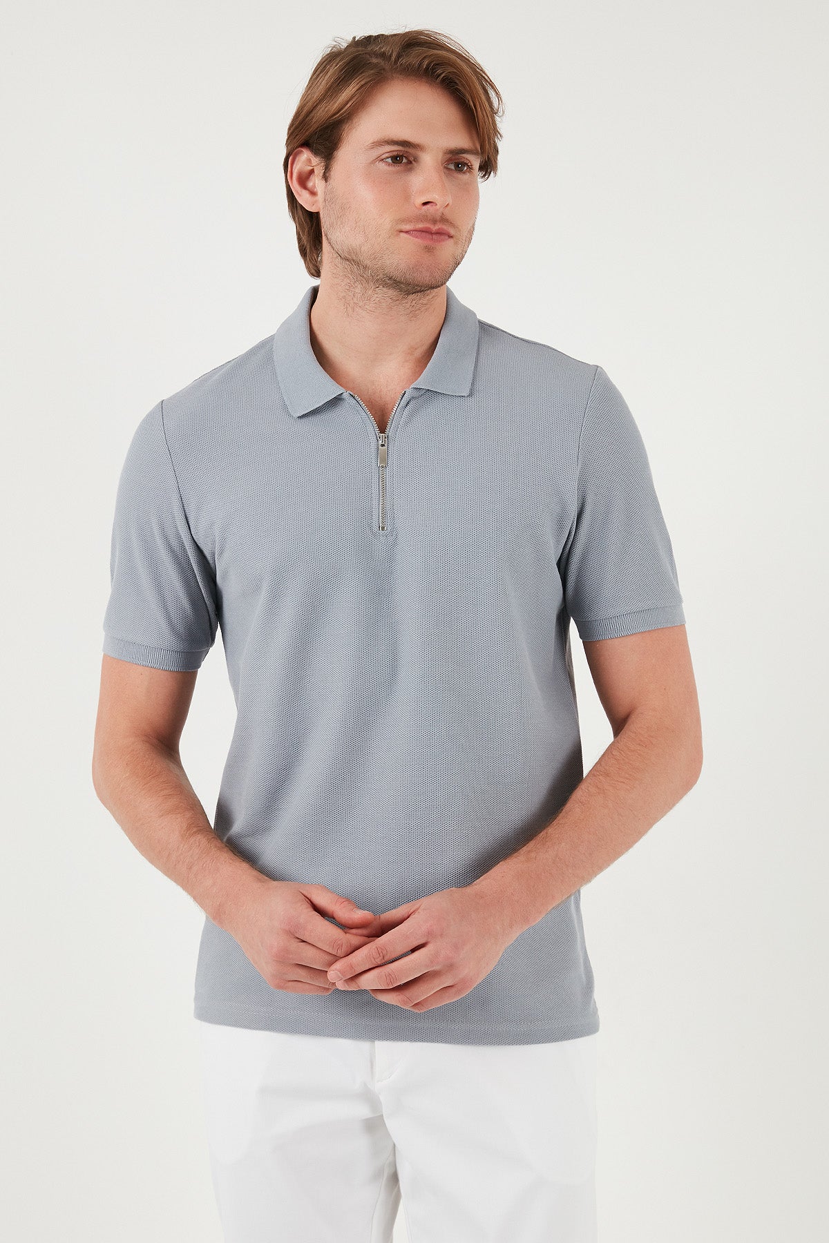 Buratti Pamuklu Regular Fit Fermuarlı Erkek Polo Yaka T Shirt 5902434 GRİ