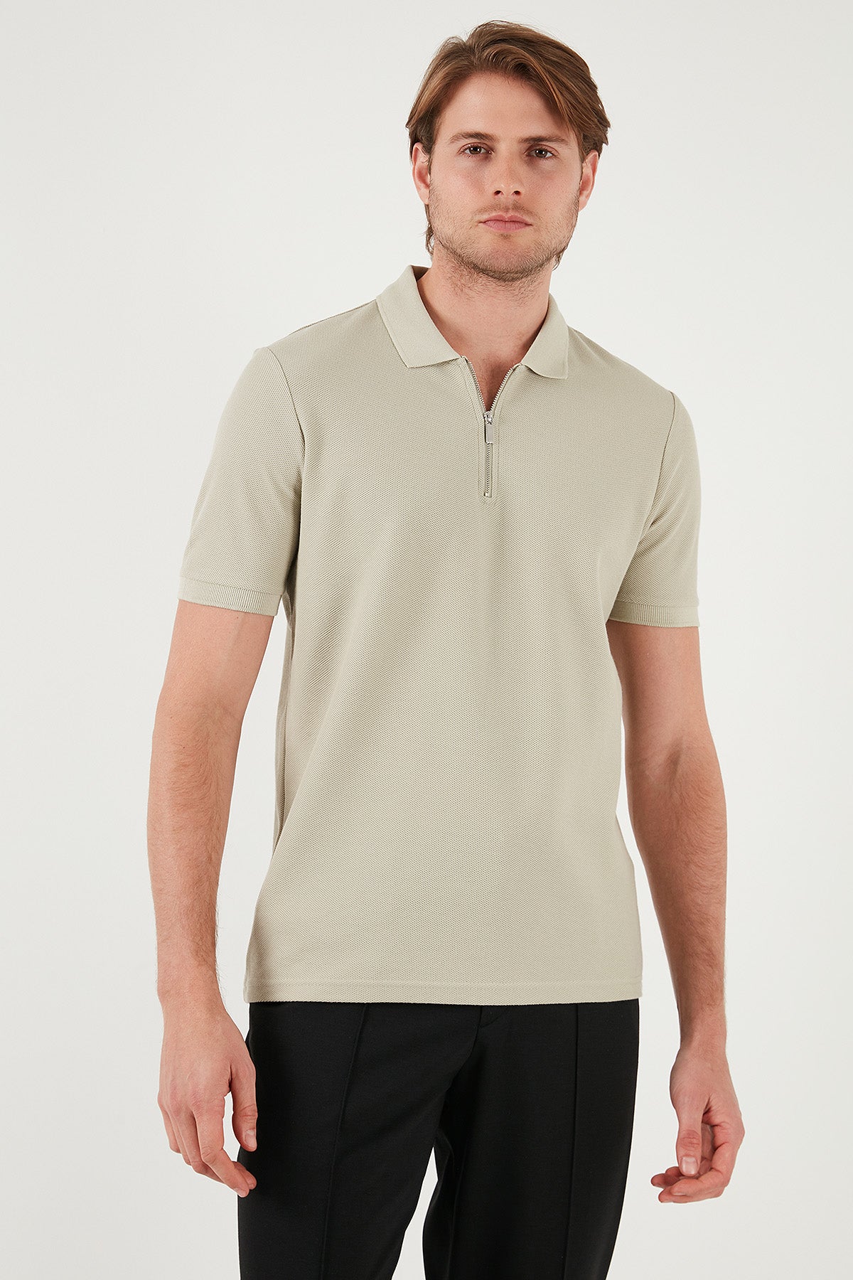 Buratti Pamuklu Regular Fit Fermuarlı Erkek Polo Yaka T Shirt 5902434 TAŞ