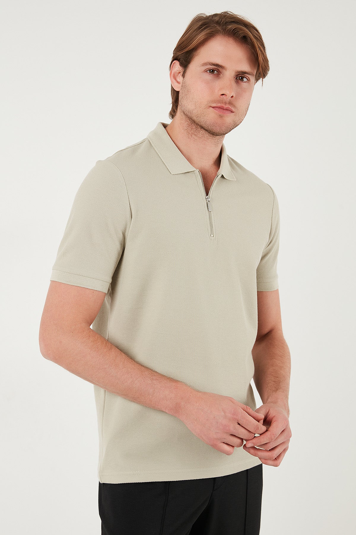 Buratti Pamuklu Regular Fit Fermuarlı Erkek Polo Yaka T Shirt 5902434 TAŞ