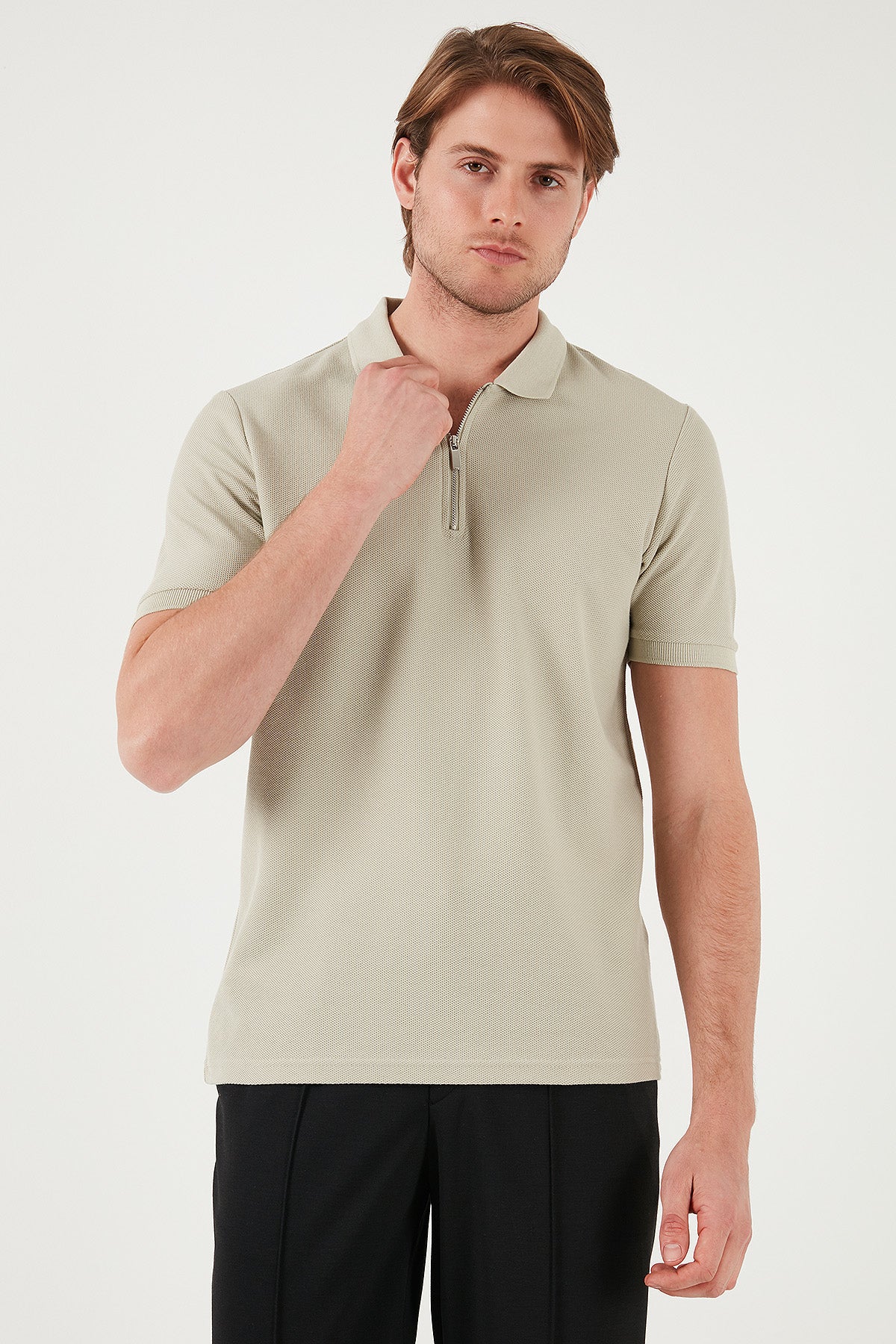 Buratti Pamuklu Regular Fit Fermuarlı Erkek Polo Yaka T Shirt 5902434 TAŞ