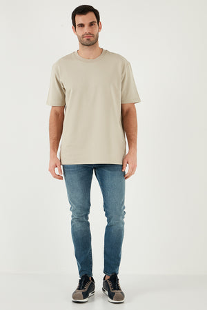 Buratti Pamuklu Bisiklet Yaka Relaxed Fit Basic Erkek T Shirt 5902610 Açık Taş