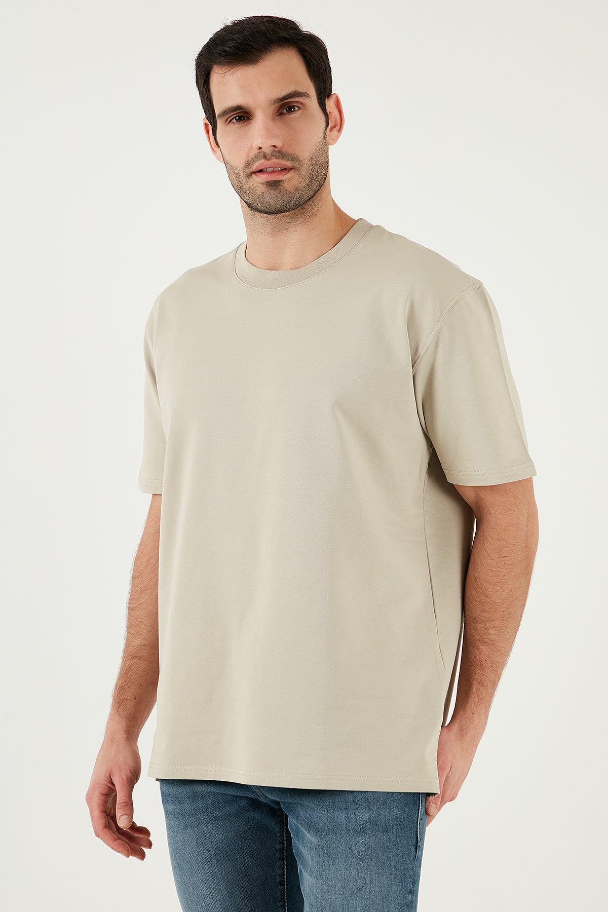 Buratti Pamuklu Bisiklet Yaka Relaxed Fit Basic Erkek T Shirt 5902610 Açık Taş