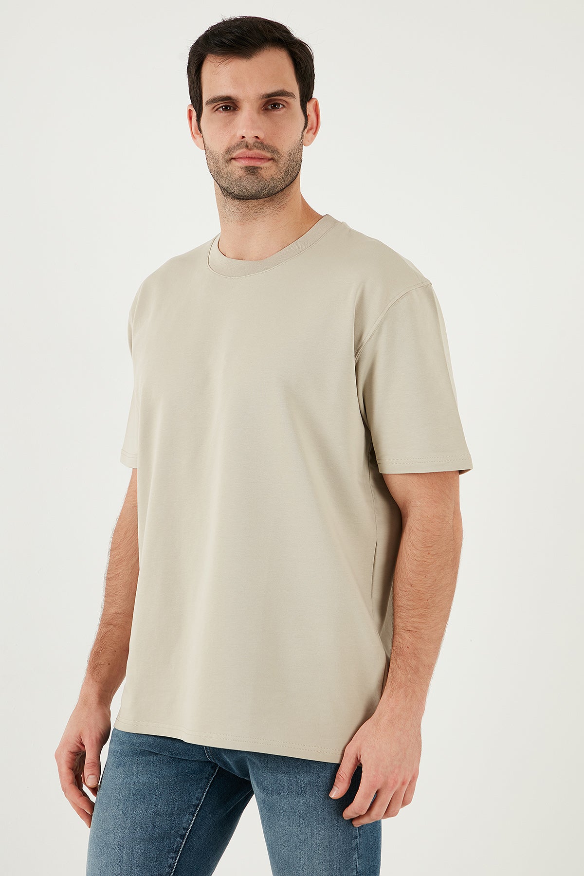 Buratti Pamuklu Bisiklet Yaka Relaxed Fit Basic Erkek T Shirt 5902610 Açık Taş