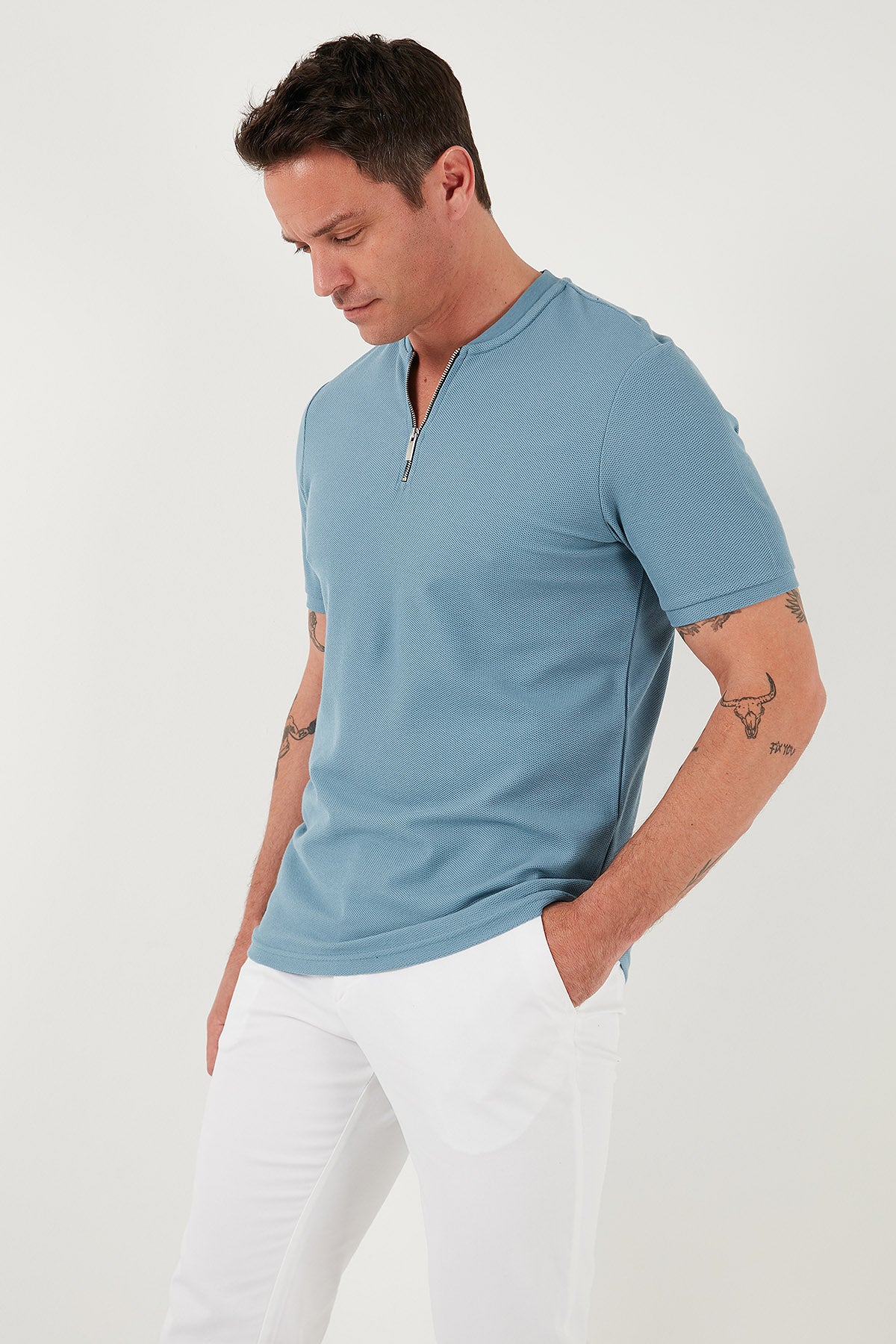 Buratti Pamuklu Regular Fit Yarım Fermuarlı Erkek T Shirt 5902653 MAVİ