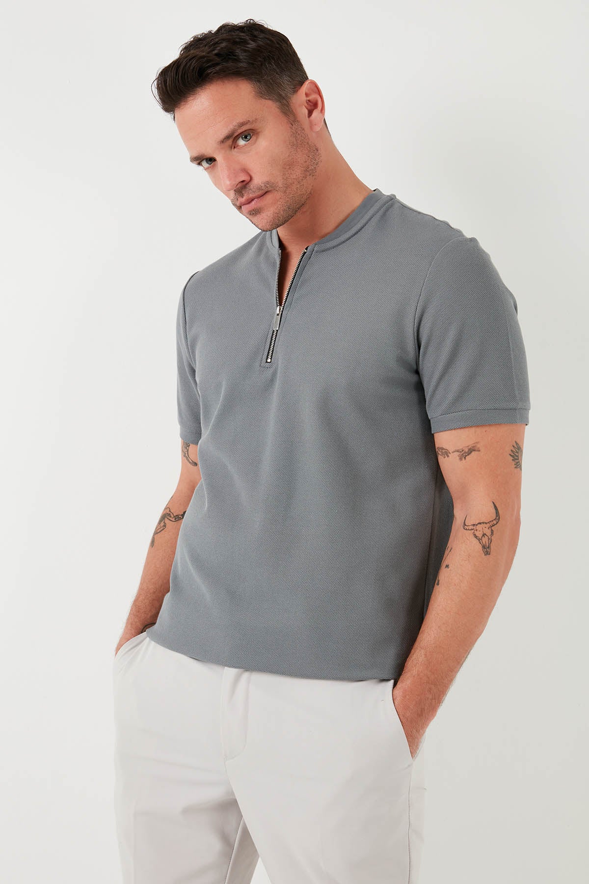 Buratti Pamuklu Regular Fit Yarım Fermuarlı Erkek T Shirt 5902653 AÇIK HAKİ