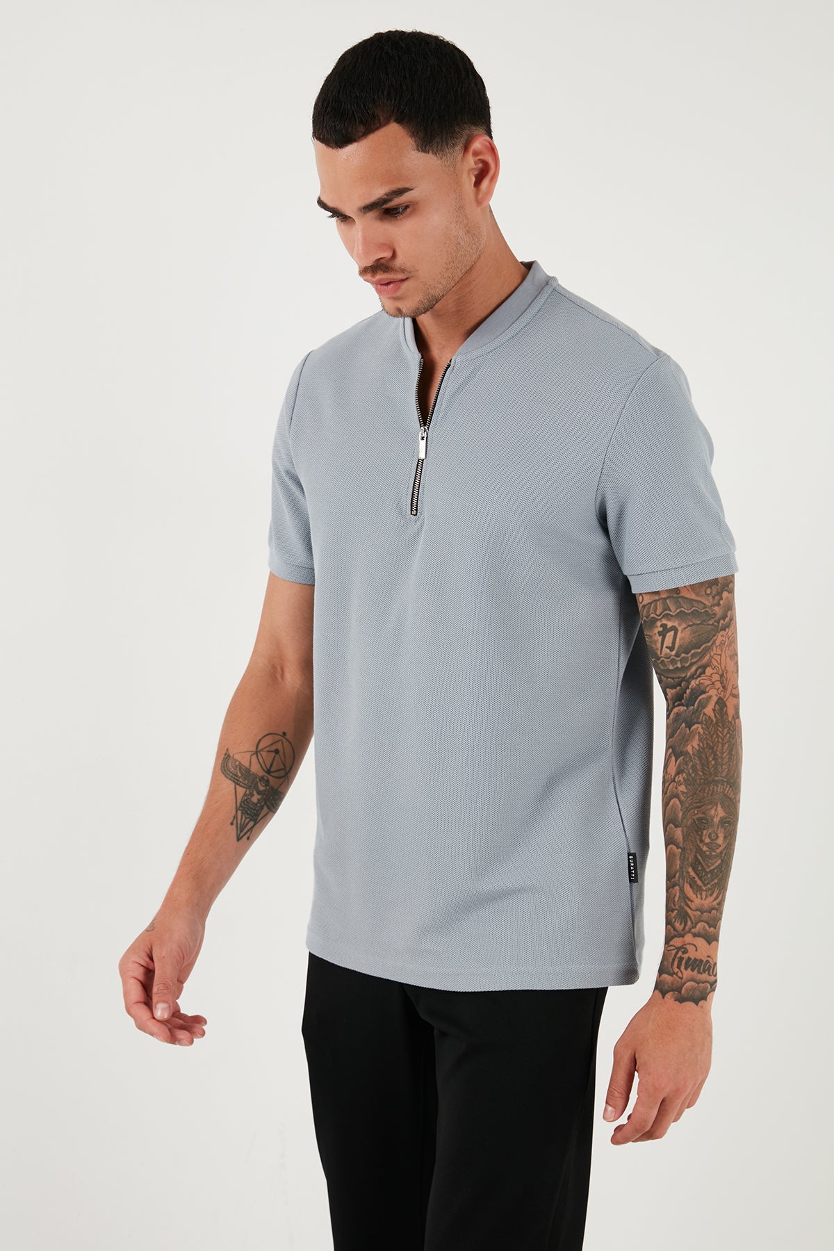 Buratti Pamuklu Regular Fit Yarım Fermuarlı Erkek T Shirt 5902653 AÇIK GRİ