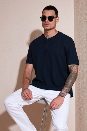 Buratti Pamuklu Relaxed Fit Düğmeli Sıfır Yaka Erkek T Shirt 5902737 İNDİGO