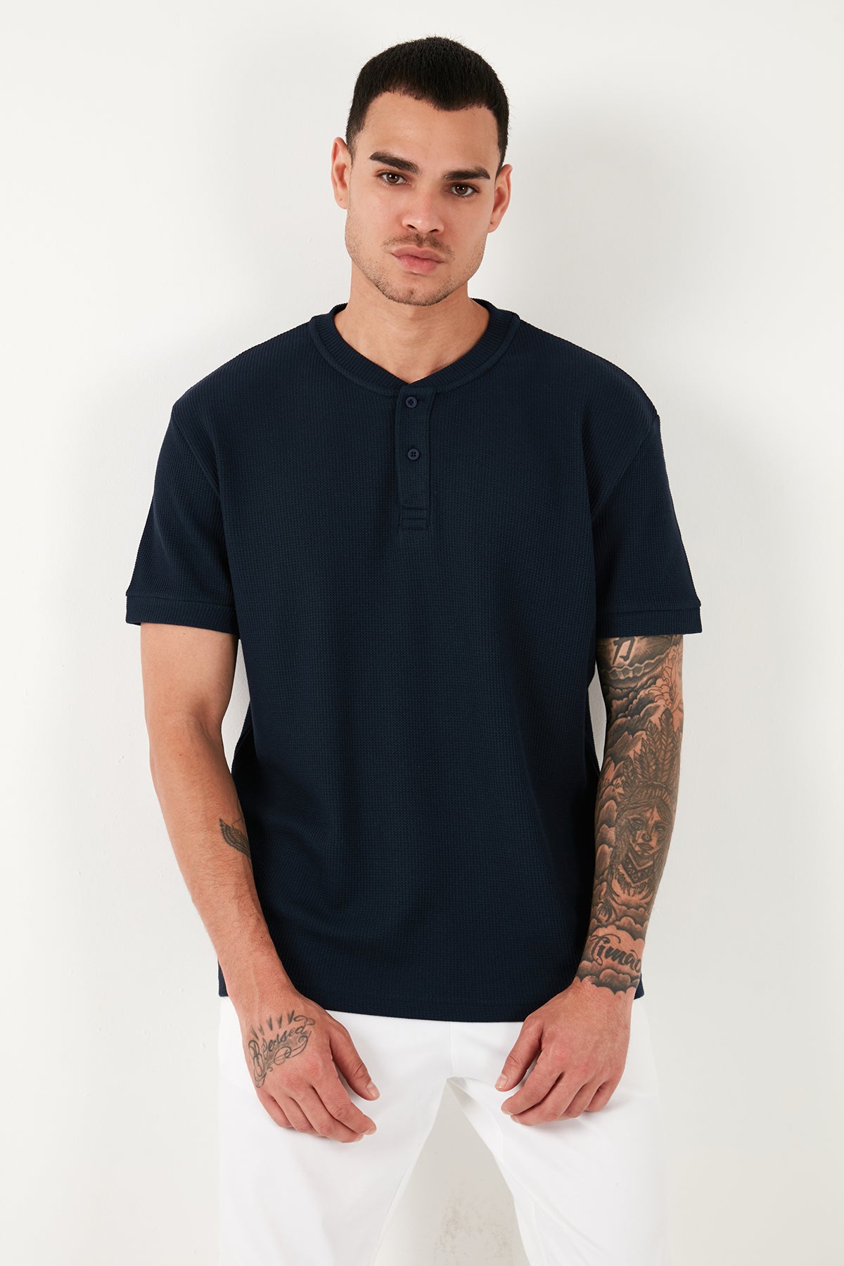 Buratti Pamuklu Relaxed Fit Düğmeli Sıfır Yaka Erkek T Shirt 5902737 İNDİGO