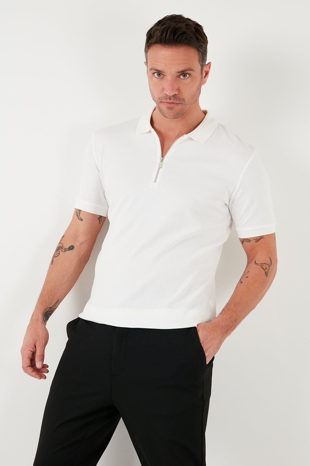 Buratti Pamuklu Regular Fit Fermuarlı Erkek Polo Yaka T Shirt 5902738 EKRU