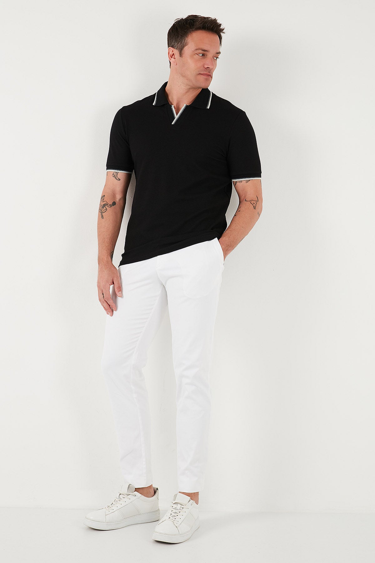 Buratti Streç Pamuklu Regular Fit Şerit Detaylı Erkek Polo Yaka T Shirt 5902768 SİYAH