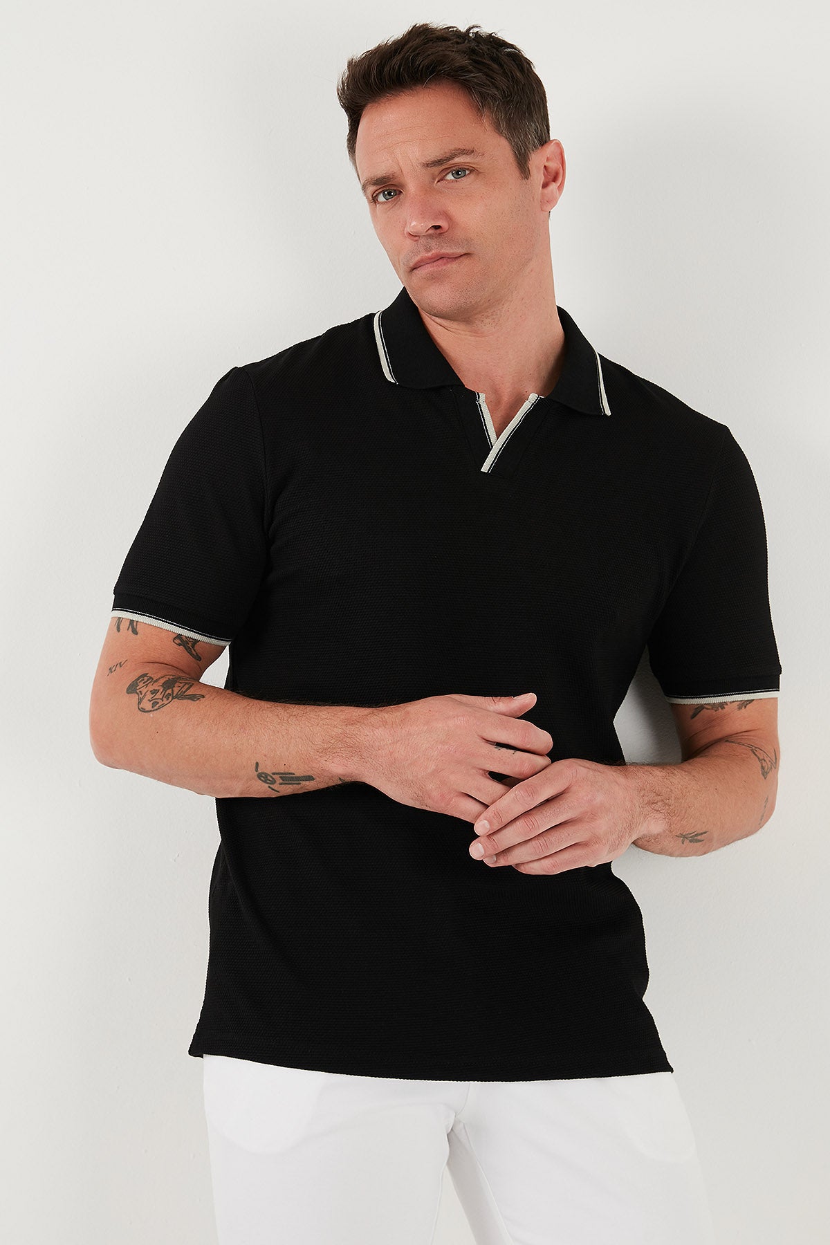 Buratti Streç Pamuklu Regular Fit Şerit Detaylı Erkek Polo Yaka T Shirt 5902768 SİYAH