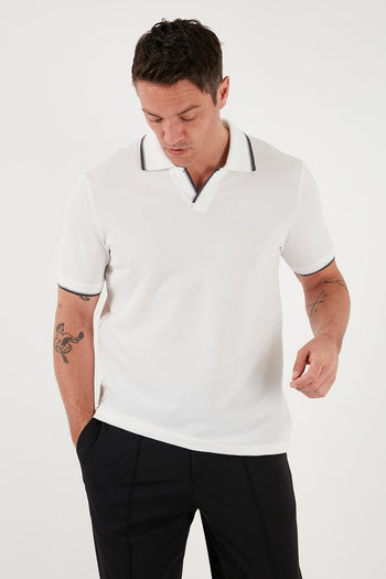 Buratti Streç Pamuklu Regular Fit Şerit Detaylı Erkek Polo Yaka T Shirt 5902768 EKRU