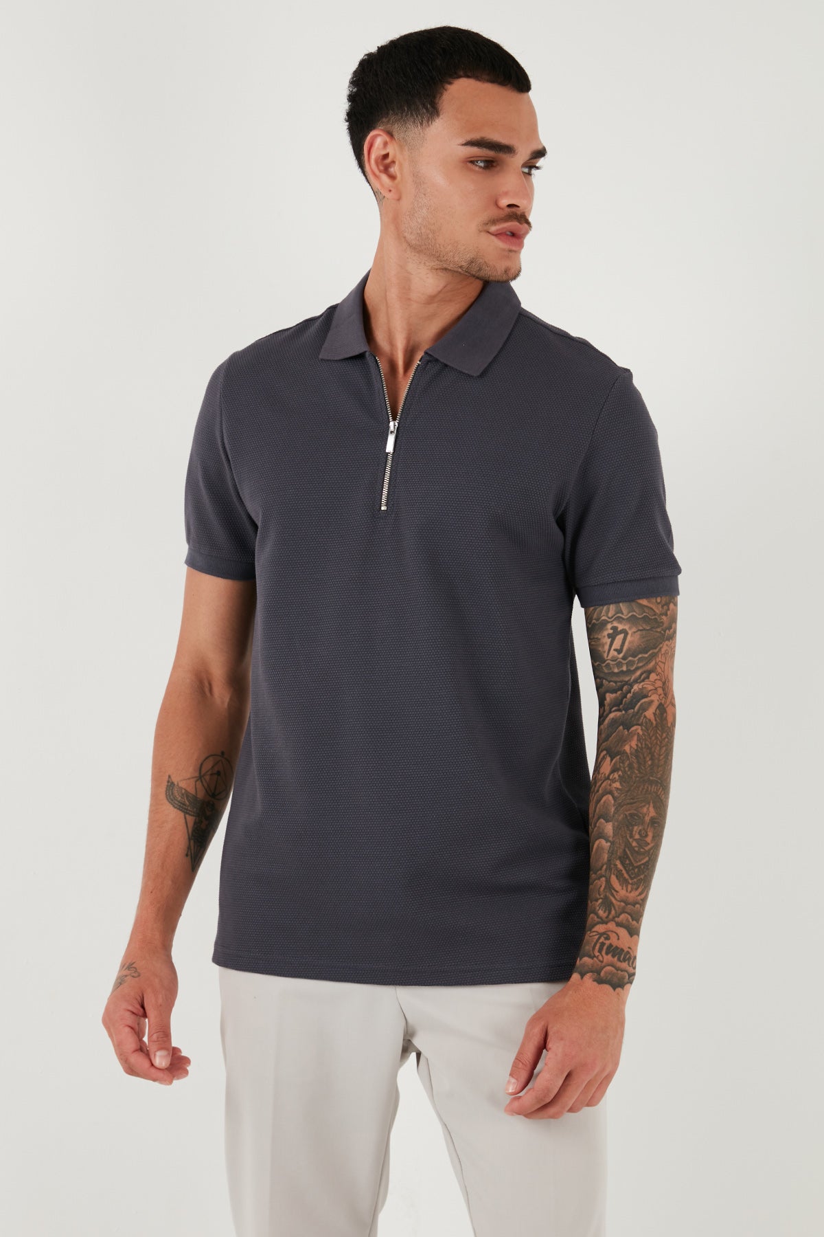 Buratti Pamuklu Regular Fit Fermuarlı Erkek Polo Yaka T Shirt 5902915 ANTRASİT