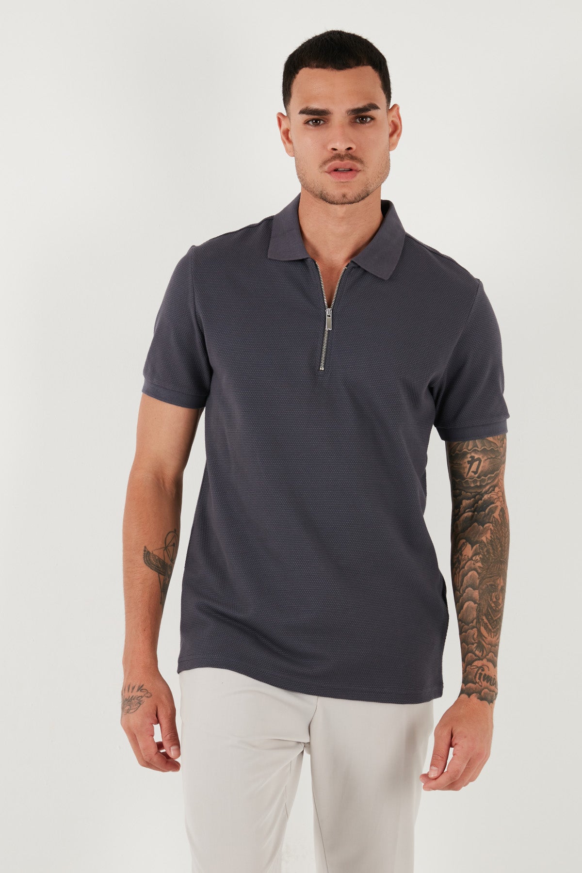 Buratti Pamuklu Regular Fit Fermuarlı Erkek Polo Yaka T Shirt 5902915 ANTRASİT