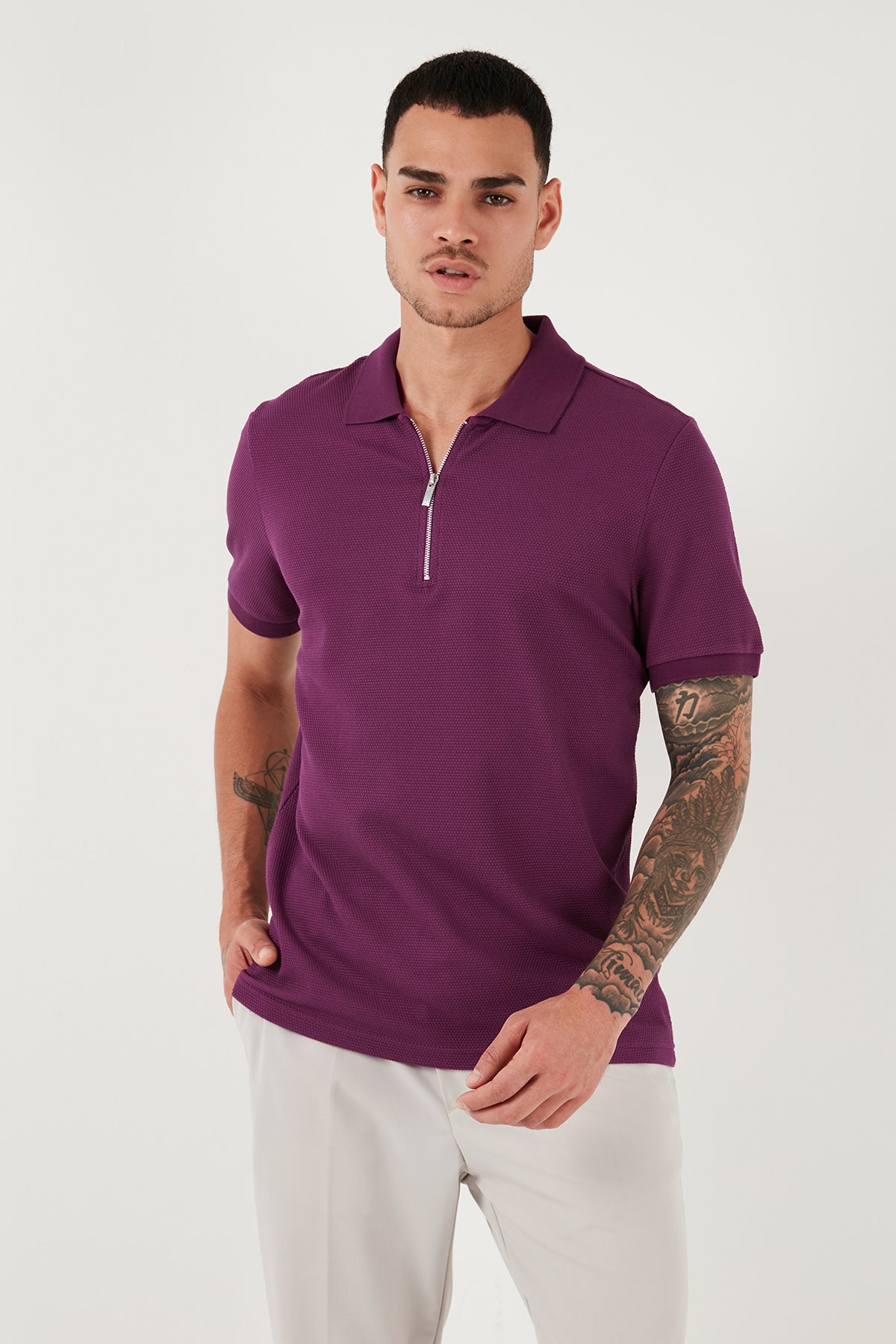 Buratti Pamuklu Regular Fit Fermuarlı Erkek Polo Yaka T Shirt 5902915 MÜRDÜM