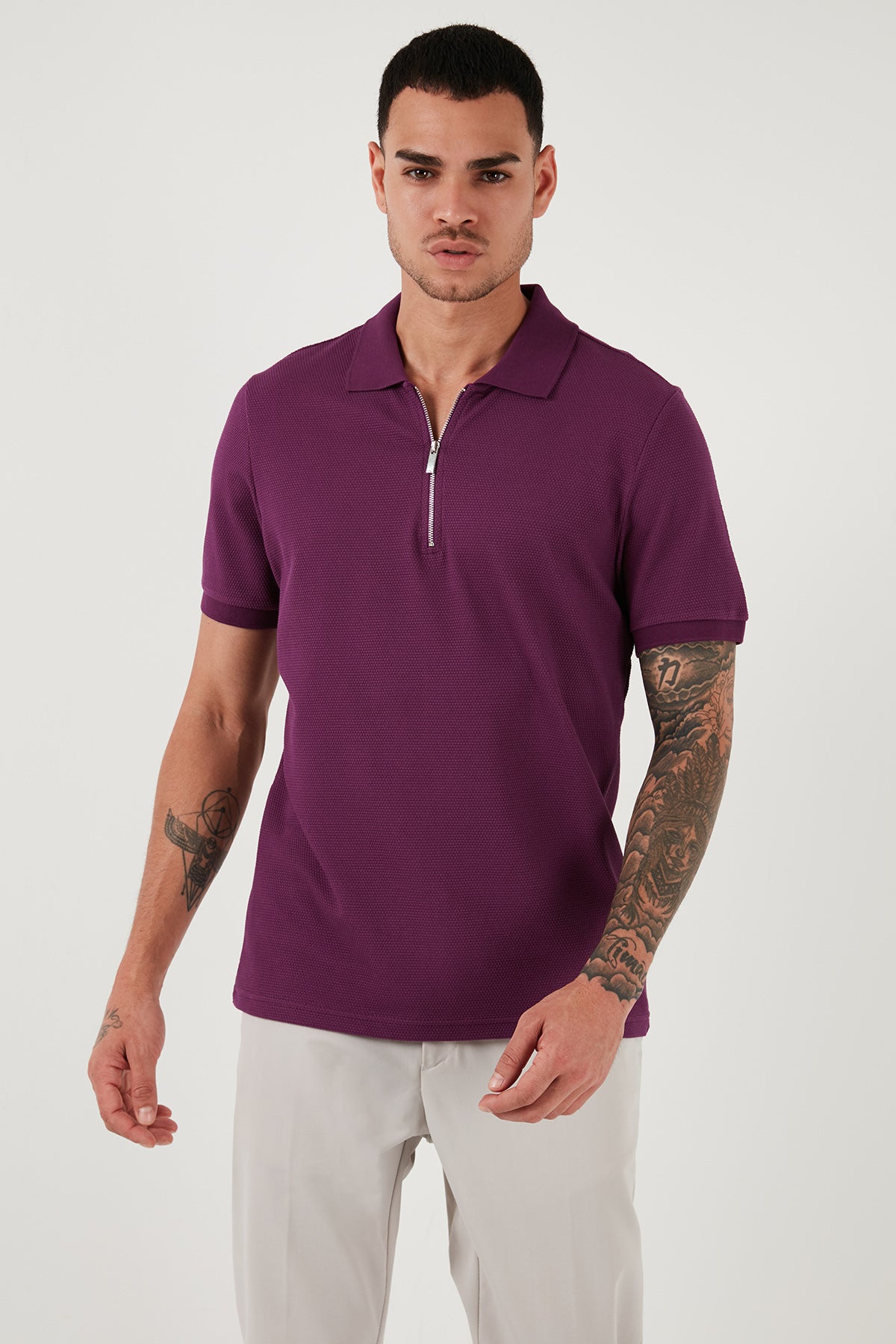 Buratti Pamuklu Regular Fit Fermuarlı Erkek Polo Yaka T Shirt 5902915 MÜRDÜM