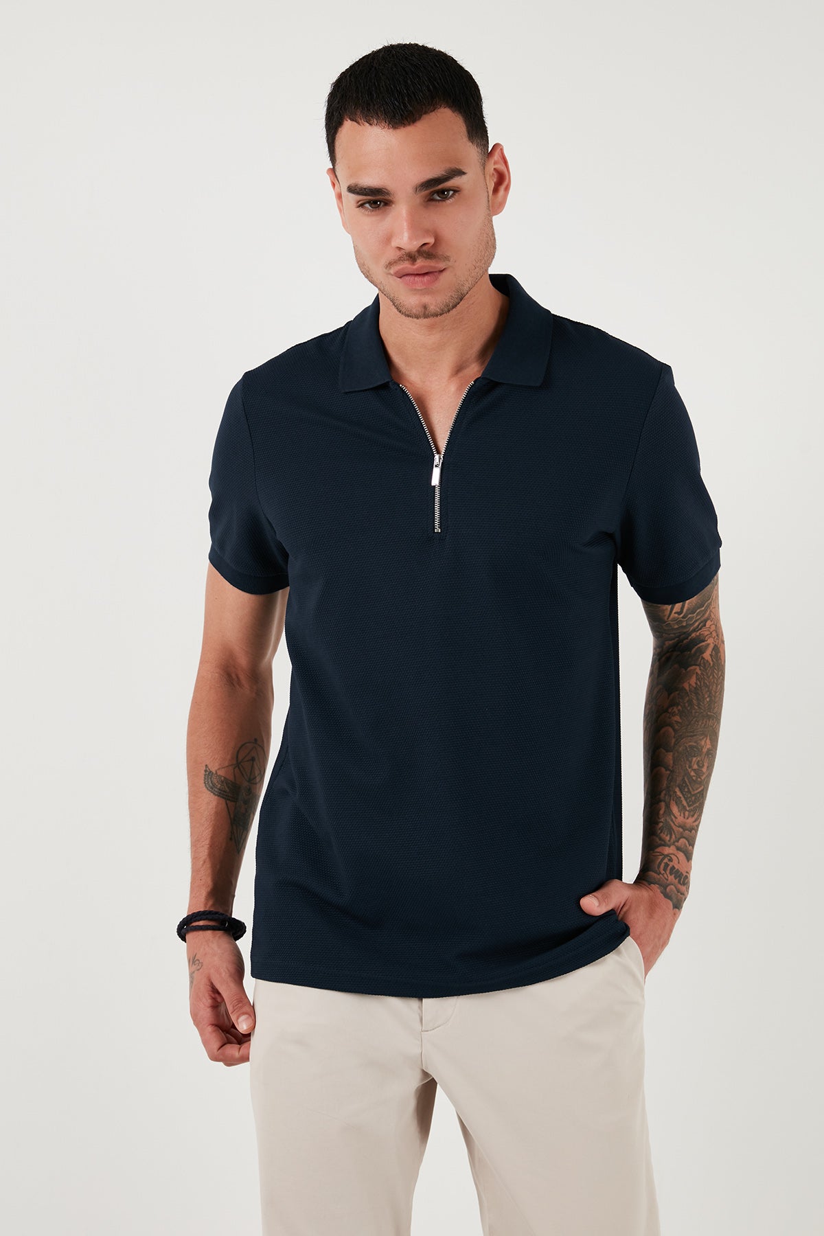 Buratti Pamuklu Regular Fit Fermuarlı Erkek Polo Yaka T Shirt 5902915 İNDİGO