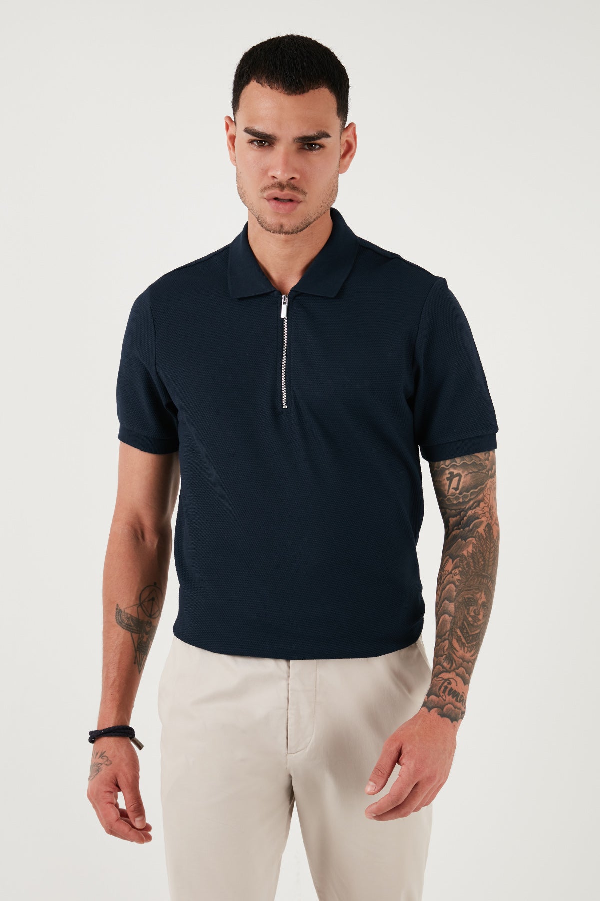 Buratti Pamuklu Regular Fit Fermuarlı Erkek Polo Yaka T Shirt 5902915 İNDİGO