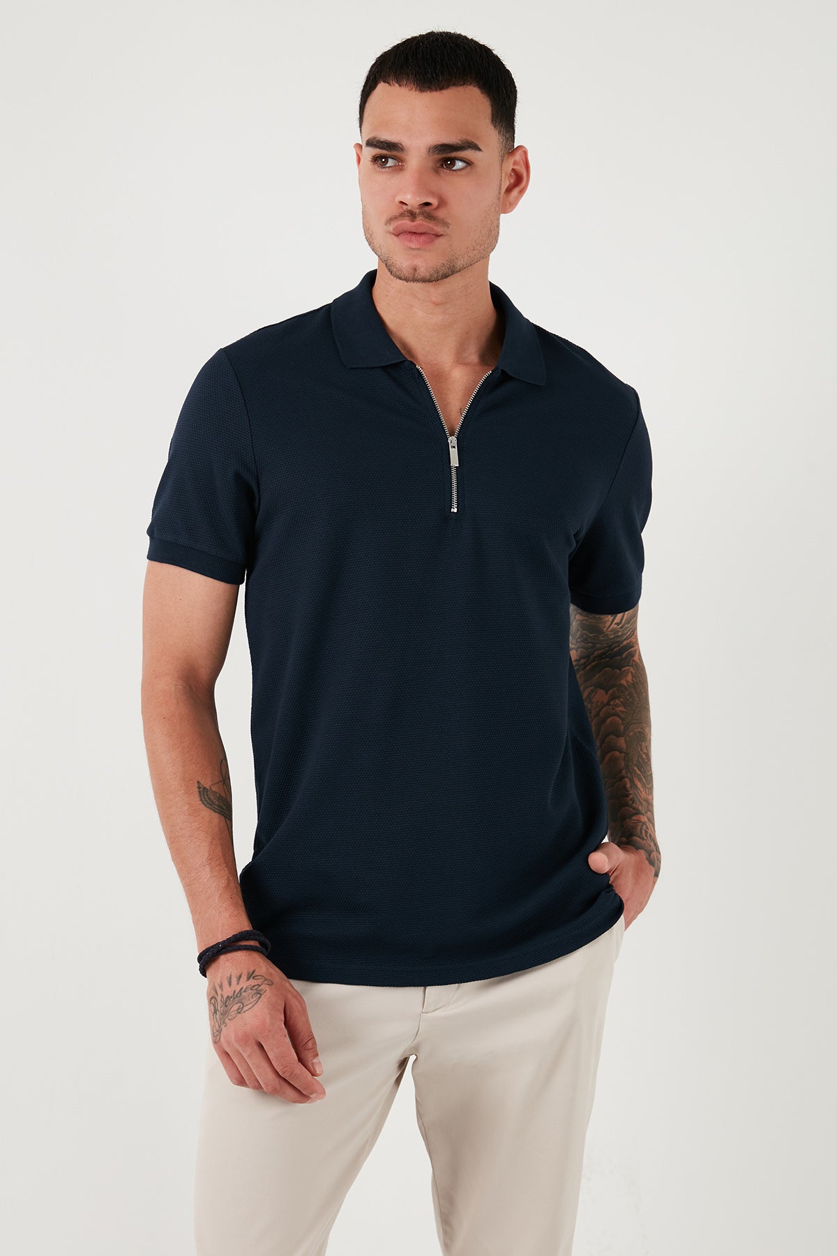 Buratti Pamuklu Regular Fit Fermuarlı Erkek Polo Yaka T Shirt 5902915 İNDİGO