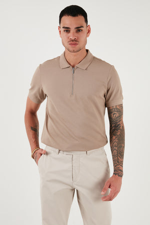 Buratti Pamuklu Regular Fit Fermuarlı Erkek Polo Yaka T Shirt 5902915 VİZON