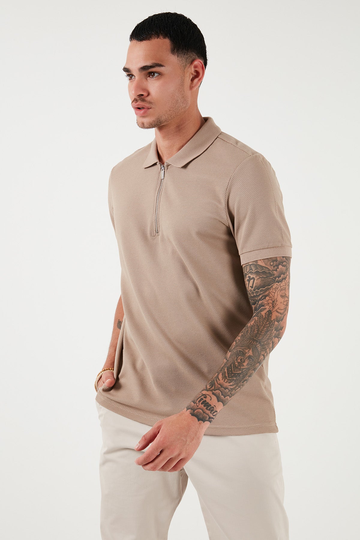 Buratti Pamuklu Regular Fit Fermuarlı Erkek Polo Yaka T Shirt 5902915 VİZON