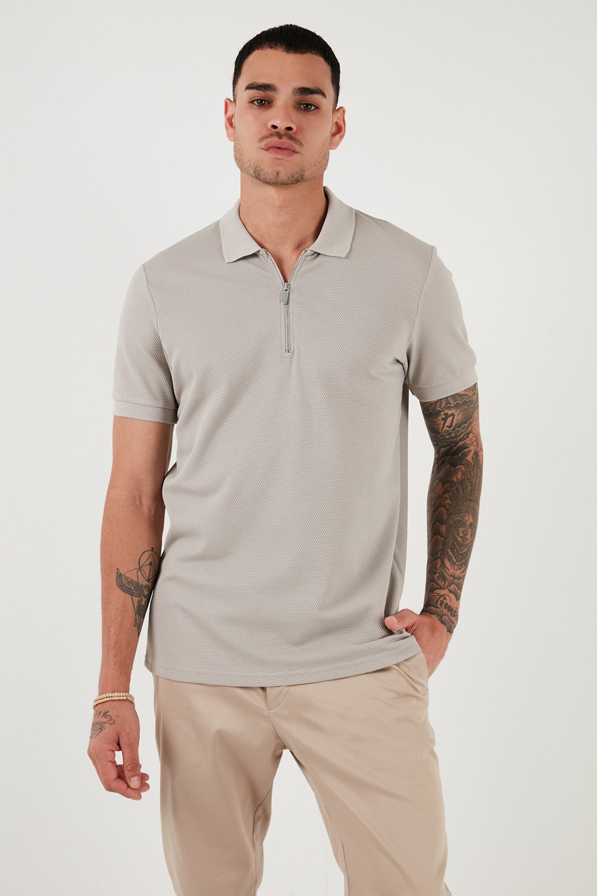 Buratti Pamuklu Regular Fit Fermuarlı Erkek Polo Yaka T Shirt 5902915 GRİ