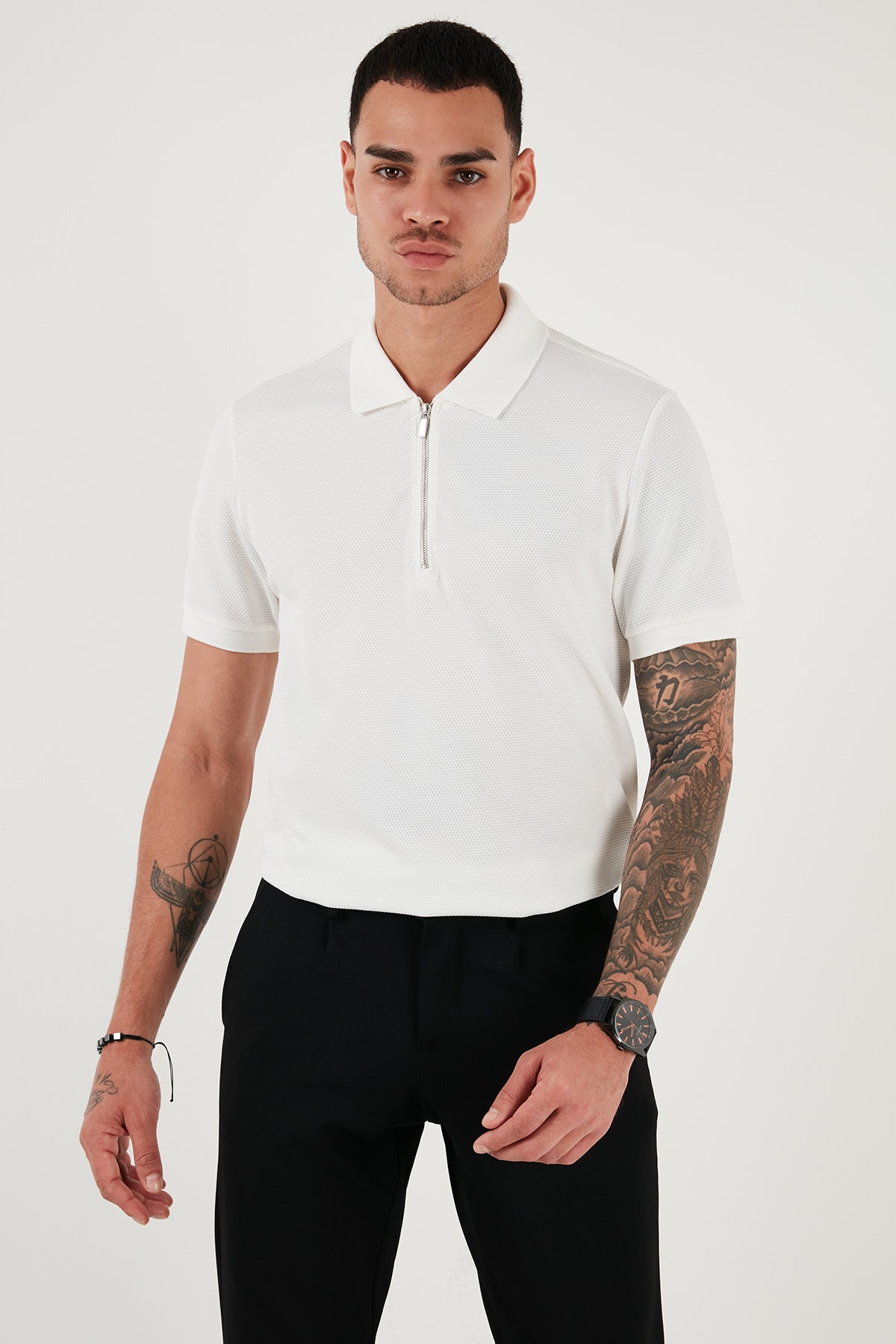 Buratti Pamuklu Regular Fit Fermuarlı Erkek Polo Yaka T Shirt 5902915 BEYAZ